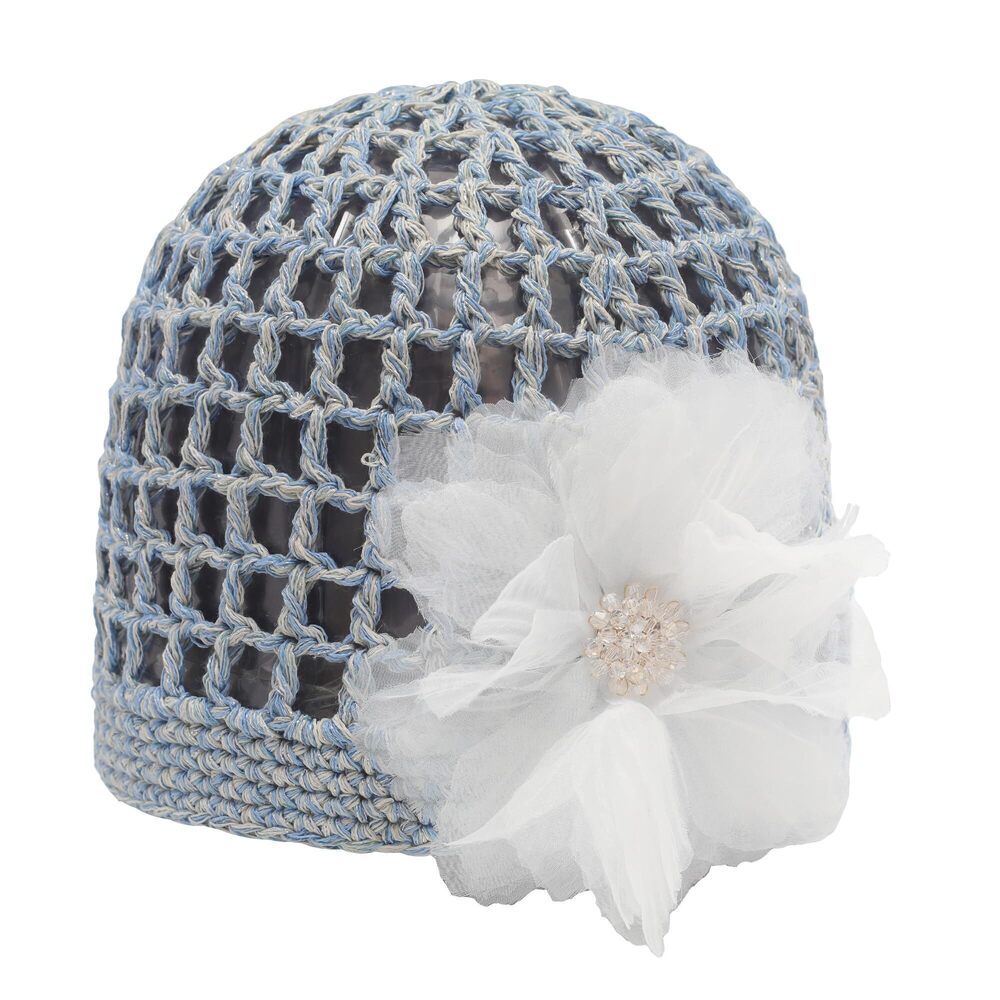 7304 Crochet Beanie Hat Summer Handmade Knit Decorated Lightweight Skull